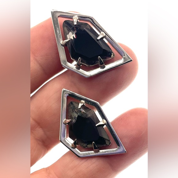 VTG 70s Hickok Cufflinks Silver Tone Asymmetrical Faceted Amethyst Gem Signed - Picture 2 of 12